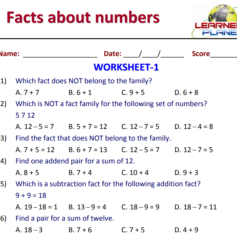 Facts about number MCQ worksheet-mental math series